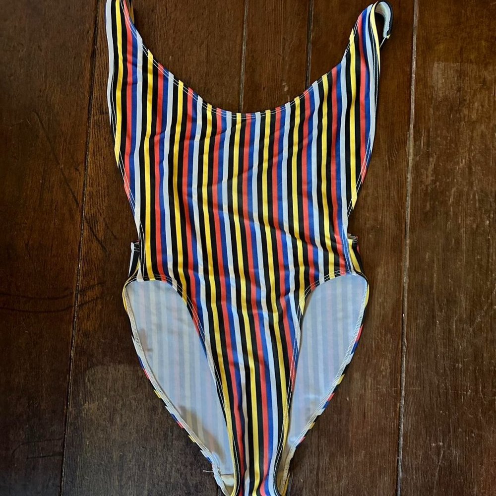 American Apparel nylon tricot high-cut one piece in Barcelona stripe